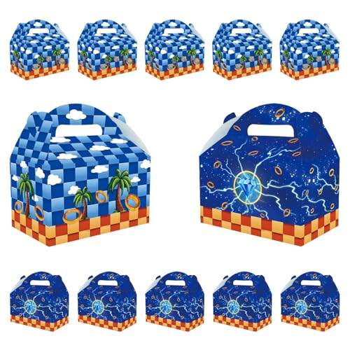 Zliisang 16PCS Blue Candy Boxes Golden Rings Party Favor Bags Lightning Gemstones Goodie Gift Bags for Kids Birthday Party Decorations Gift Supplies