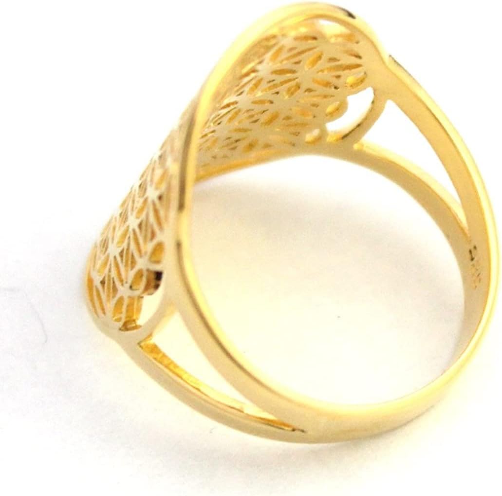 COSUMOSU Flower of Life Sacred Geometry 925 Sterling Silver statement rings (Gold)