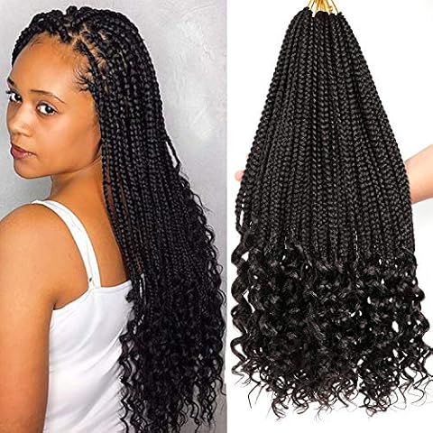 7Packs Crochet Braids Box Braids Extensions Hair Prelooped Crochet Hair Crochet Braids Hair Extensions Goddess Box Braids Crochet Hair Extensions for Black Women (18Inch #1B) Cover
