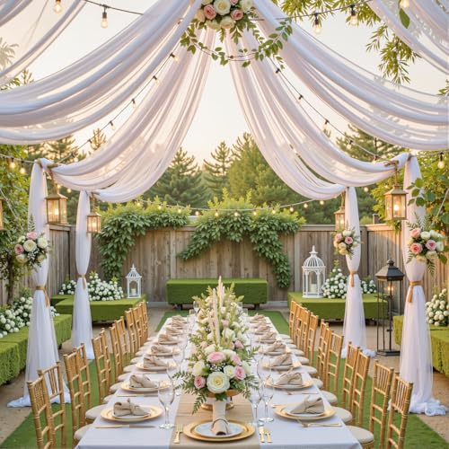 Besutolife White Wedding Ceiling Drapes, 6 Panels 5×10FT Drapery Backdrop