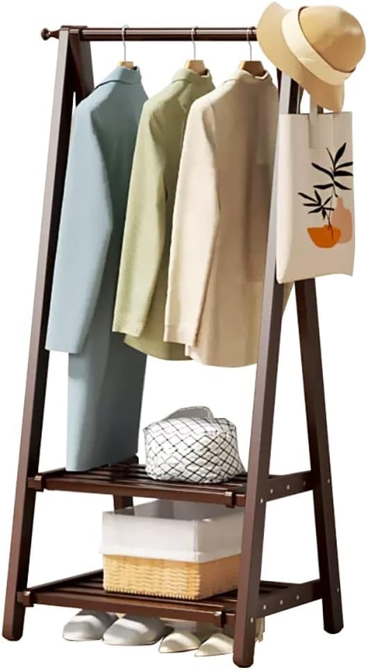 Organiseur de vêtements en bambou haut de gamme, fini marron chic de 160 cm