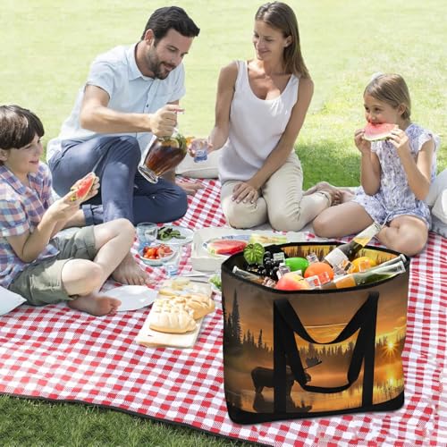 Sunset Moose Landscape Large Insulated Tote Bag for Grocery Shopping Reusable Tote Bags for Women Men, Cooler Bag with Zippered Top & Handles for Beach Picnic Travel3