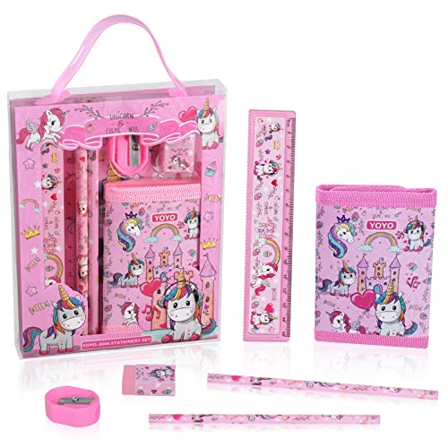 Vicloon Set Cancelleria Scuola, Cancelleria per Regalo Bambina, Cancelleria per Unicorno, Set di Matite a Forma di Unicorno Astucci Penna, Cancelleria per Bambina Regalo di Natale