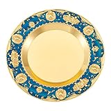 LckCryspho ゴールデンラウンドサービングトレイ 20cm レッド – ヴィンテージ風メタル製 食事用トレイ ジュエリーオーガナイザー コーヒーテーブル装飾 (ブルー)