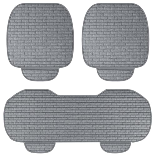 3 Piezas Cojin Asiento Coche, Transpirables Funda Asiento Coche, Antideslizantes Protector Asiento Coche, Set di Cuscini per Seggiolini Auto para Fundas de Asientos Delanteros y Traseros (Gris)