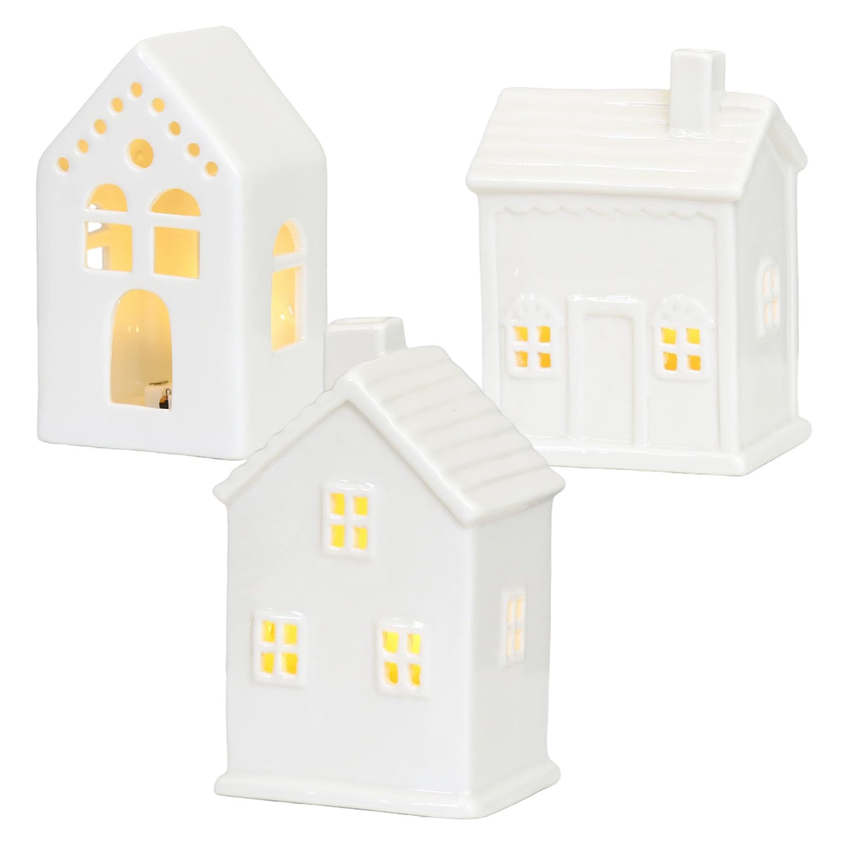 Christmas Village Houses - Juego de 3 Piezas de cerámica con iluminación para Centro de Mesa navideña, decoración del hogar y coleccionables de Navidad