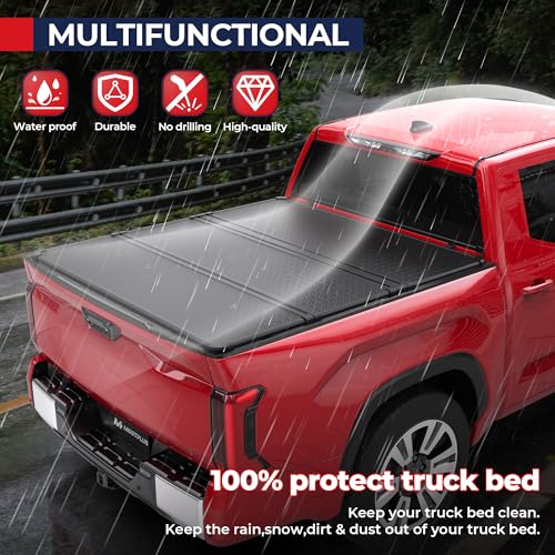 Image of MOSTPLUS Tri-Fold Hard Truck Bed Tonneau Cover On Top Compatible for 2016 2017 2018 2019 2020 2021 2022 2023 Toyota Tacoma Styleside Solid (5 FT Feet Bed)