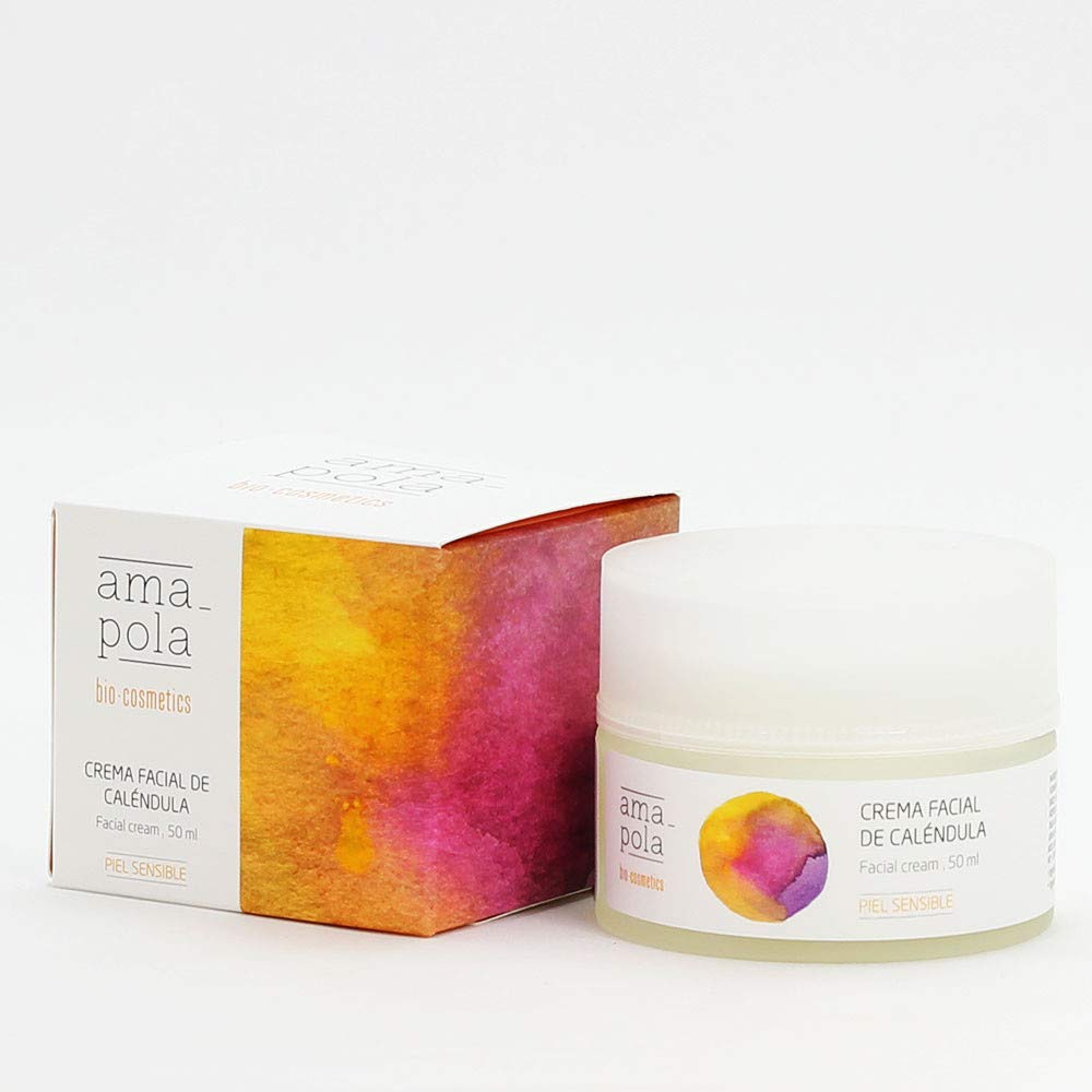 AMAPOLA BIOCOSMETICS Crema Viso alla Calendula per Pelli Secche e Sensibili - Idratazione e Riparazione - Formula Ecologica, Naturale e Vegana [50 ml]