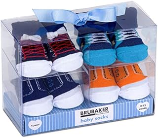 BRUBAKER 4 Pairs of Baby Socks Boys 0-12 Months - Fun Sneaker - Newborn Gift Set for Infant - Cotton