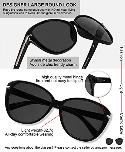 MARE AZZURO Round Reading Sunglasses Women Oversized UV Readers 1.0 1.25 1.5 1.75 2.0 2.25 2.5 2.75 3.0 3.5 4.0 (Black, 1.25)4