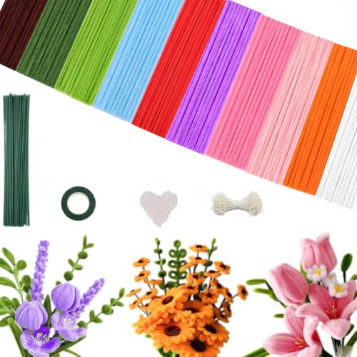 Image of YUNAMI 100 Pcs Multicolor Pipe Cleaners for DIY Craft Flowers - Fuzzy Chenille Stems & Fluffy Sticks for Arts & Crafts, Creative School Projects, Kids Craft Supplies, Home & Party Decor