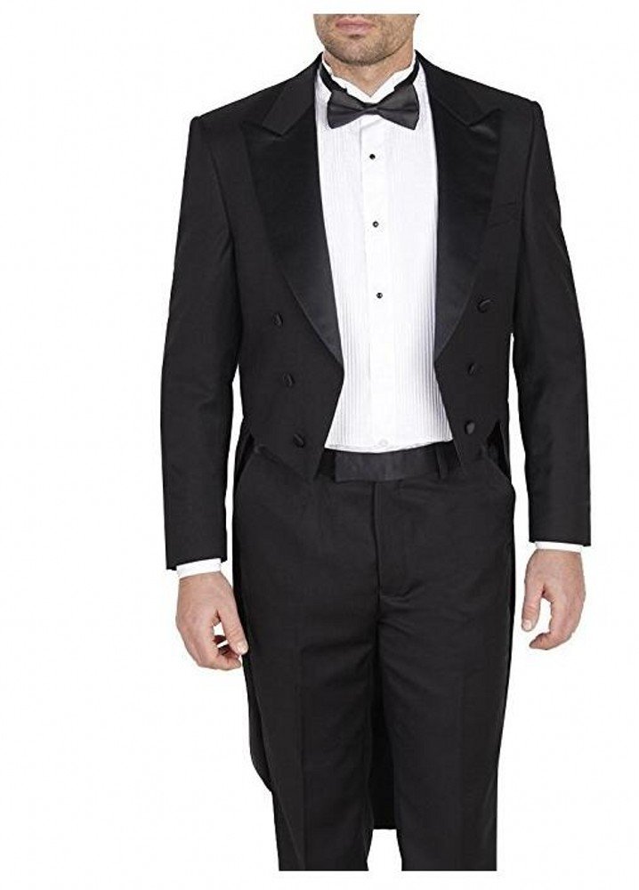 Botong 2 Pieces Black Tailcoat Men Suits Groom Tuxedos Wedding Suits Black 44 Chest / 38 Waist