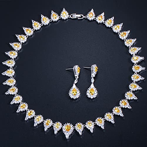 Ensembles de bijoux cristal jaune poire et zircon cubique pour femme