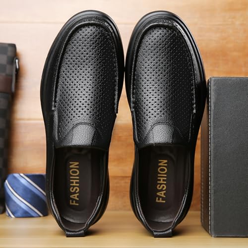 Mens Breathable Hollow Leather Slip-On Flats Loafers Casual Lightweight Comfort Round Toe Boat Shoes for Business Party Walking Driving3