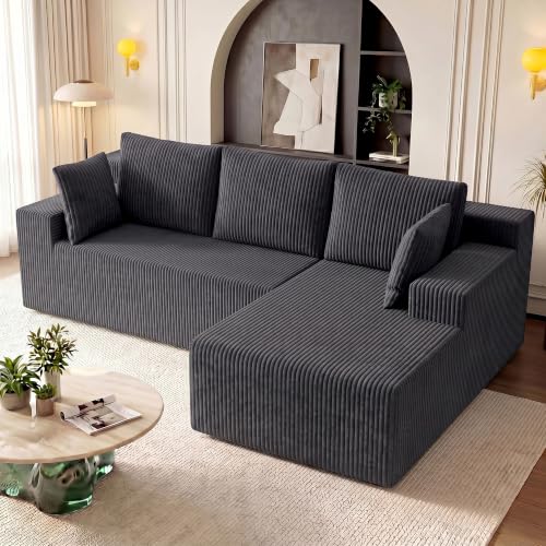 Image of GRUSIGN Cloud Sectional Boneless Couches for Living Room, Modular L Shaped Couch with Deep Seat Oversized Right Facing Chaise, Memory Foam Compressed Spineless 3 Seater Sofa, Wide-Striped Grey