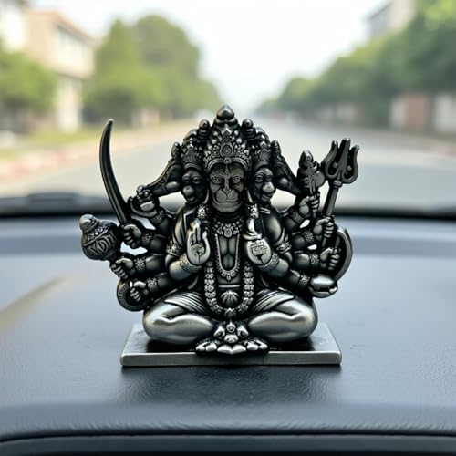 Image of UNOVATE Panchmukhi Hanuman Idol for Car Dashboard, Door Entrance, Home Temple & Pooja Room | Panchmukhi Hanuman Murti for Home Decor (Small, Black)