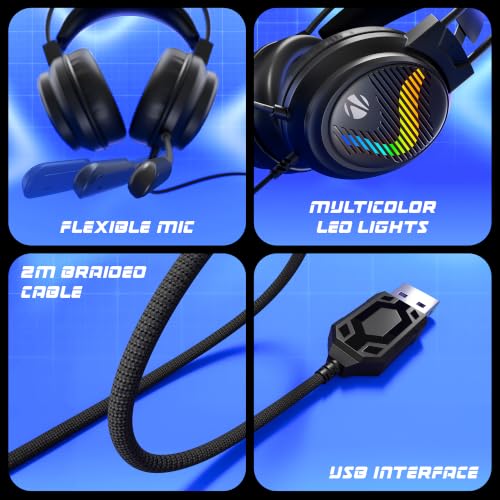 Image of Zebronics Jet 7.1 Ultra Gaming Headset, Hi-Res Audio, 7.1 Surround Sound, 50mm Neodymium Drivers, Advanced Windows Software, Flexible Mic, Multicolor LED, 2m USB Braided Cable, PC & Laptop Compatible