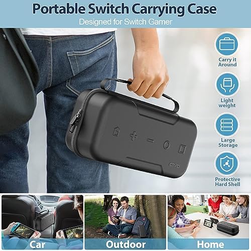 Switch OLED Carrying Case Compatible with Nintendo Switch/OLED Model, Portable Switch Travel Carry Case Fit for Joy-Con and Adapter, Hard Shell Protective Switch Pouch Case with 20 Games, Black - 5