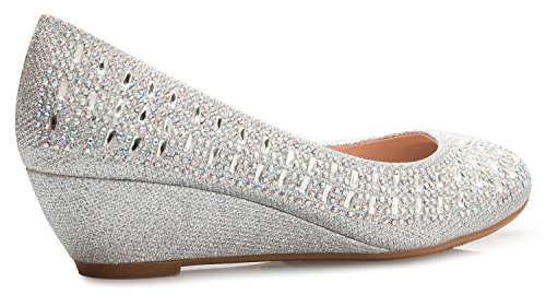 Olivia K Women's Close Round Toe Low Wedge Glitter Rhinestone Comfort3
