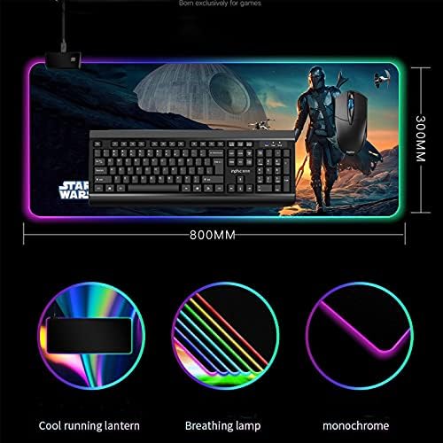 Star Wars Mandalorian Yoda Blue Death Star RGB Soft Gaming Mouse Pad Large Oversized Glowing Led Extended Mousepad Non-Slip Rubber Base Computer Keyboard Pad Mat