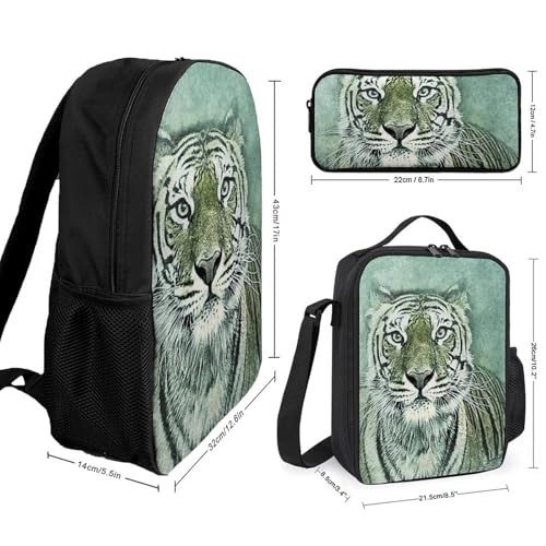 Tiger Pattern Classic Backpack Lunch Bag Pencil Case 3 Piece Set Travel Daypack2