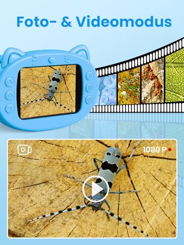 Vorth Mikroskop für Kinder Lupe, 2.4\ Größer IPS Bildschirm Digitales Tragbares Taschenmikroskop mit 1000-facher Vergrößerung, Handy Experimente Kindermikroskop Spielzeug ab 3 Jahren - Blau