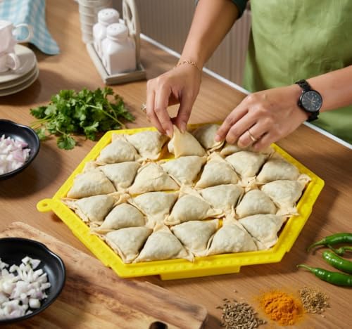 Image of ARTO Samosa Maker - Manual Press Mould for Punjabi Samosa, Kachori, Singara, Gujiya | Easy Folding & Leak-Proof Sealer | Best for Home Kitchen, Tiffin Service & Small Business (Multicolor)(POF-1)