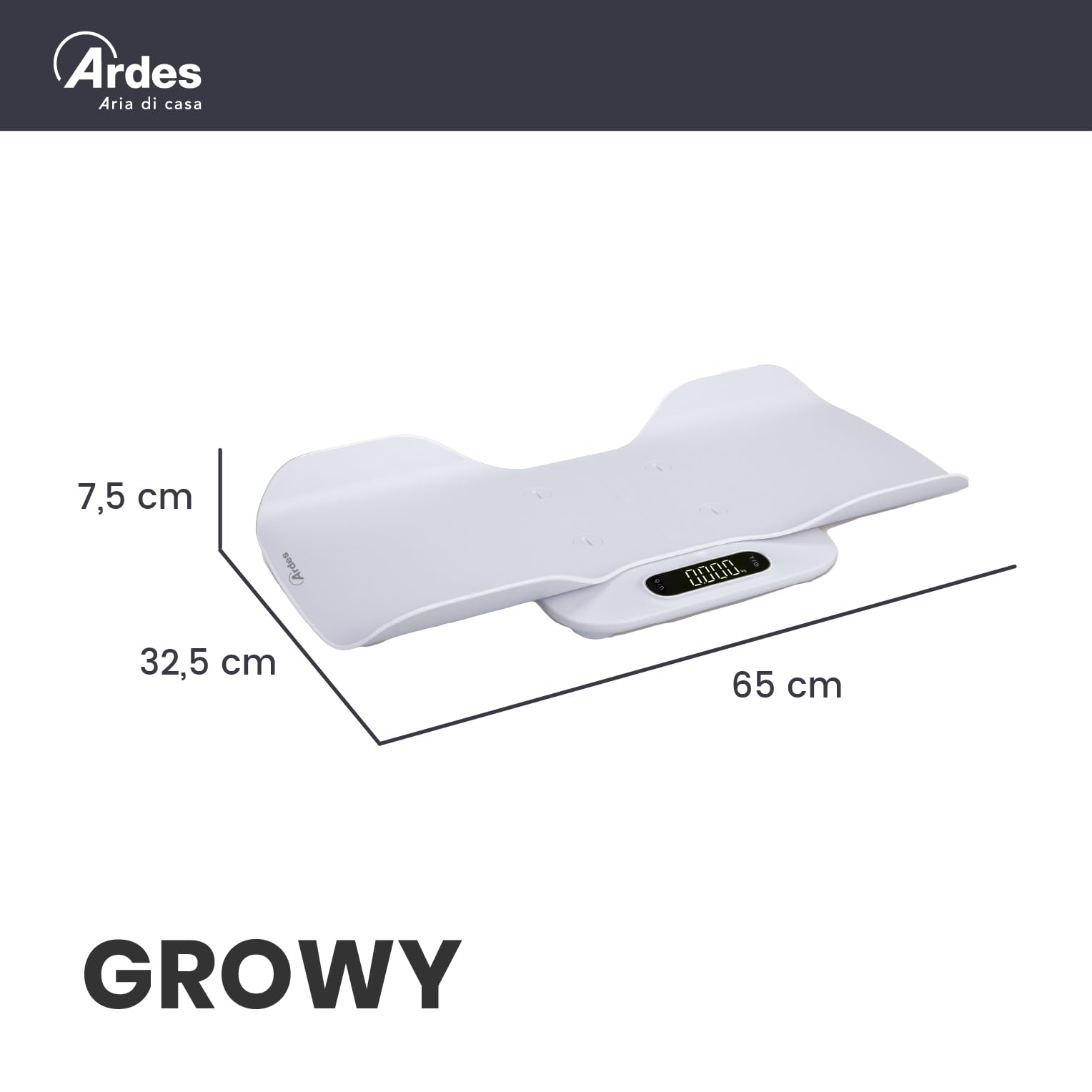 ARDES - AR2P223AB GROWY Babywaage - Multifunktionale Smart Babywaage mit abnehmbarem Tablett - Digitale Personenwaage für Kinder Tiere Erwachsene
