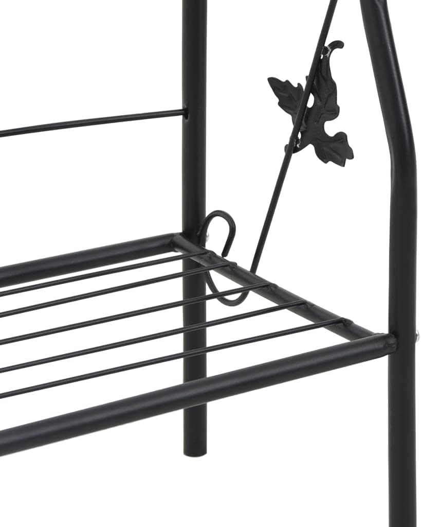 3-Tier Plant Rack, Black Powder-Coated Iron, Medium Decorative Leaf Inlays, 11x20.5x50.4 Inch, Indoor Outdoor Flower Pot Display Shelf for Balcony, Patio, Garden