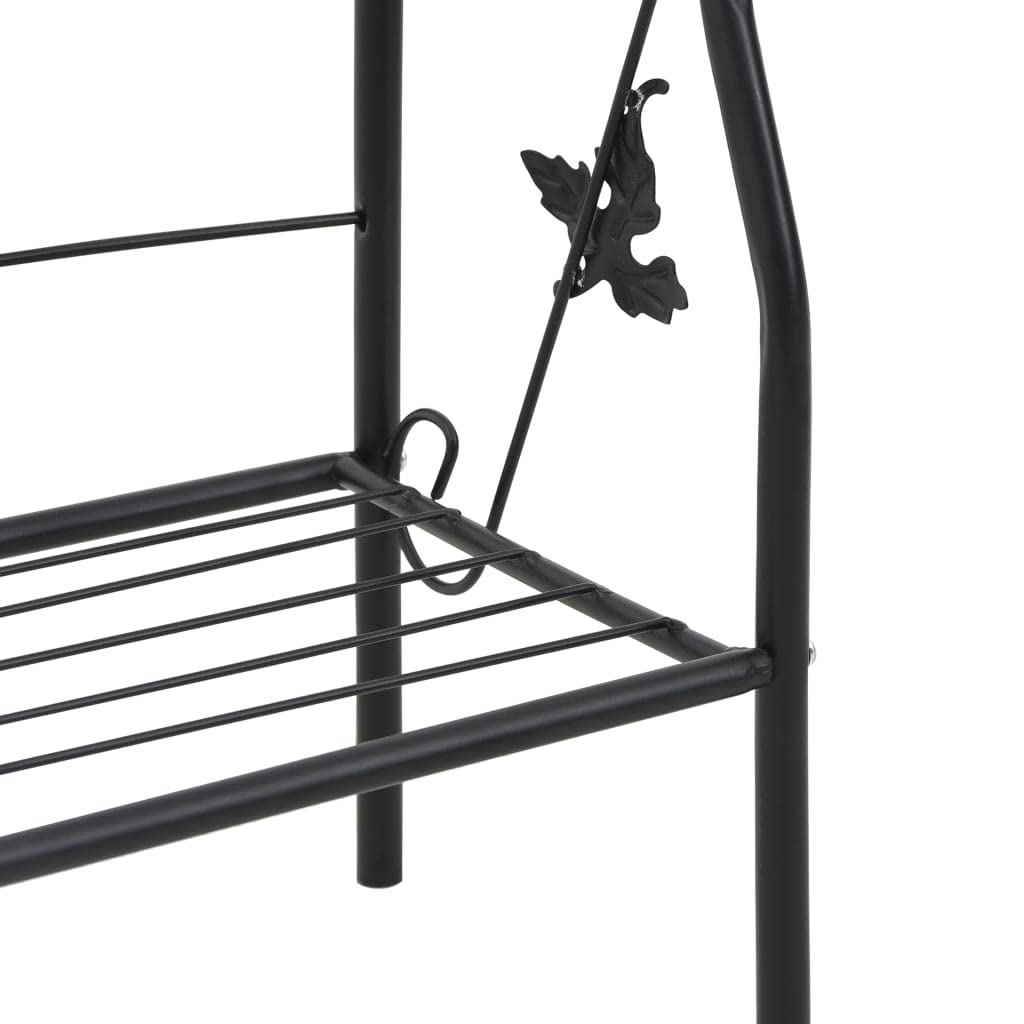 3-stufiges Pflanzenregal Schwarz 52x28x128 cm Eisen | Wetterbestaendige Epoxidharz-Beschichtung, Blattverzierung, Einfache Montage, Fuer Balkon Terrasse Garten