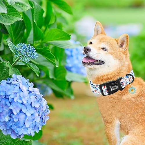 Image of Dog Collar-Cute Flower Adjustable Pet Collars Soft Comfortable Puppy Collar Blue Cotton Dog Collars Durable Necklace Gift for X-Small Dogs