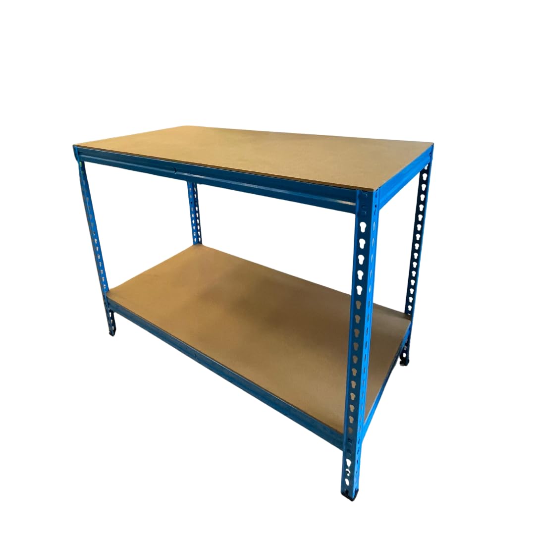Banco Da Work XONE A 2 Ripiani - Blu Mercurio, 60x120x90cm, Acciaio E MDF