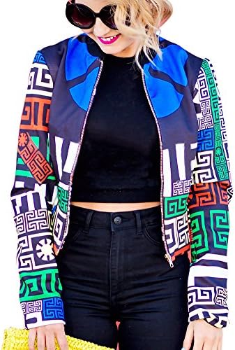 Women’s Boho Floral Zip Up Baseball Jacket Long Sleeves Short Blazer Outfit