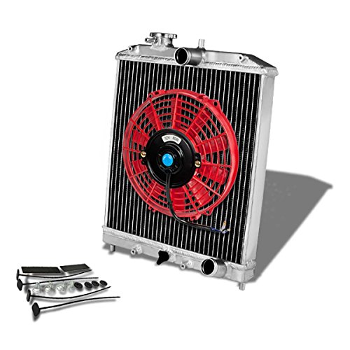 Auto Dynasty 2-Row 42mm Radiator Bundle with 9 Inches Red Cooling Fan Compatible with Honda Civic Del Sol Integra EJ EK EG DB DC 1992-2001, Manual Transmission, Full Aluminum