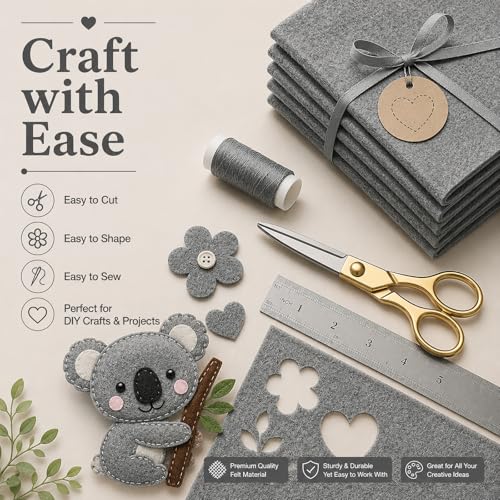 Image of Gray Large Felt Fabric 36 inch x 36 inch (1 Square Yard), 1mm Stiff Felt Sheet, Nonwoven Fabric for Crafts, DIY Projects, Art, Sewing, Lining & Decorations