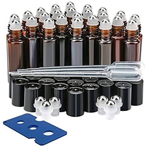 20 frascos de rolo Vosarea de 10 ml de vidro vazio com bolas de aço inoxidável para perfumes óleos e