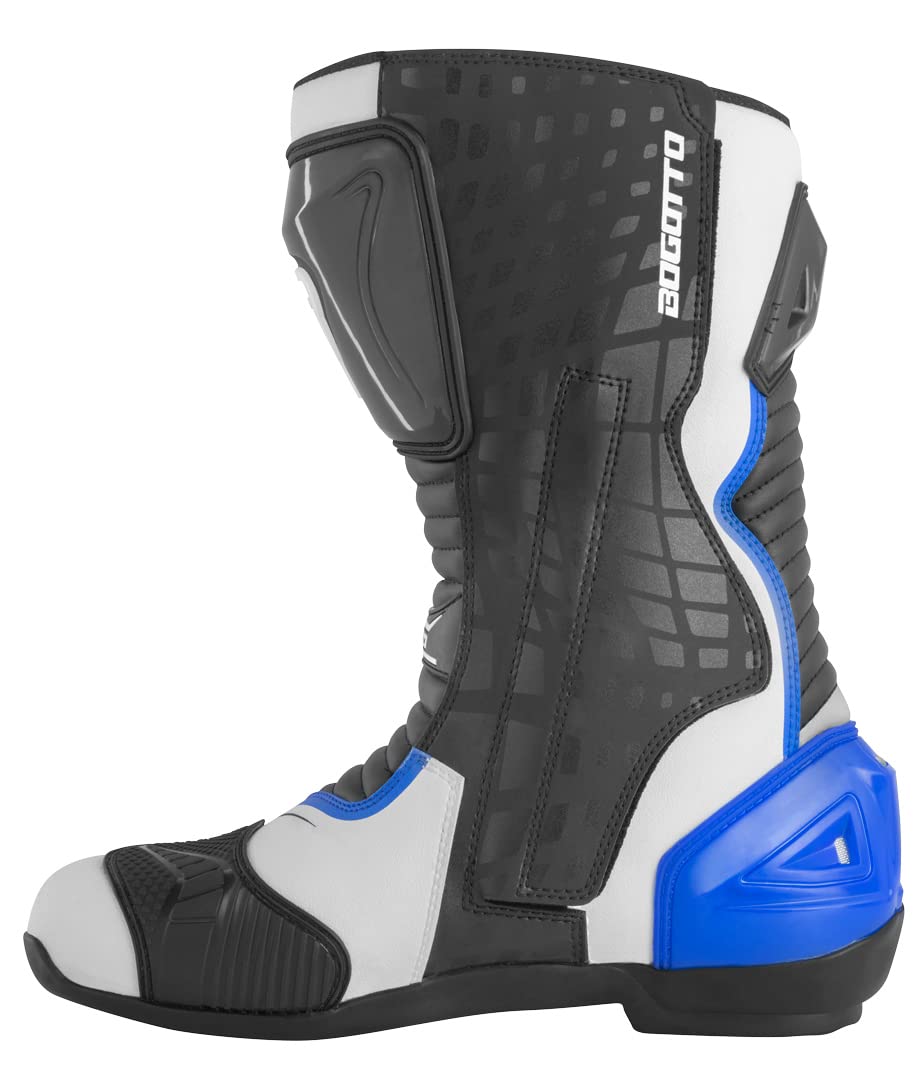Bogotto Race-X Motorrad Stiefel, weiß/blau/schwarz, 42 | Atmungsaktiv