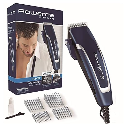 Rowenta TN1600 Driver Tagliacapelli, Lame in Acciaio Inox, Motore AC, 4 Pettini Fissi, 3 Microimpostazioni per Rifinitura Precisa, Blu e Bianco