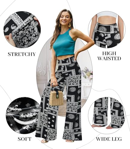 QGGQDD Wide Leg Palazzo Pants for Women - Casual Soft High Waist Lounge Pants Loose Comfy Stretchy Trousers3