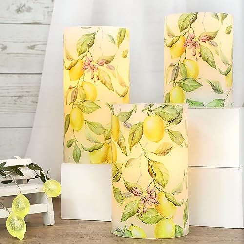 Silverstro Flameless Candles Lemon Tree Decor Real Wax Led Candles Remote Flickering Battery Operated Candles For Christmas Party Home Botanical Room Lemon Decorations - Set Of 3 #TOP6