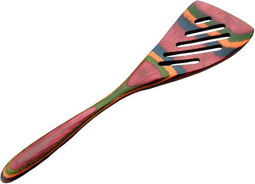 Miniatura 1 de Isla 8" Rainbow Pakkawood pequeña espátula ranuradaTurner de madera de bambú