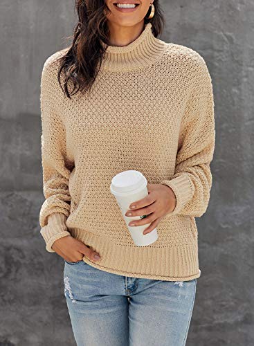 Dokotoo Womens Fall Fashion 2026 High Neck Sweaters Batwing Long Sleeve Solid Winter Clothes Basic Casual Loose Oversized Chunky Knit Pullovers Sweaters Jumper Blouses Apricot Large — view 4