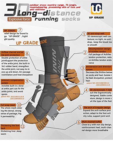 UGUPGRADE Moisture-Wicking Mid-Calf Socks for Skiing, Hiking, Basketball - Ankle Support, Breathable, Anti-Slip, 3-Pack (US, Alpha, Large, Regular, Regular, Black orange)