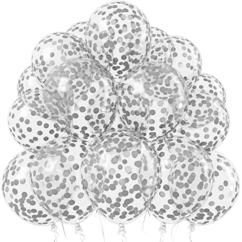 Image of Silver Confetti Balloons, Glitter Silver Balloon for Birthday Wedding Party