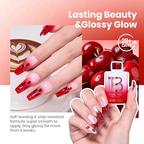 Image of Beetles Ruby Cherry Jelly Red Gel Nail Polish - 15ML Full Size Neutral Sheer Gel Nail Polish Translucent Effect Soak Off UV LED French Nail Art Salon DIY Manicure Gift for Women