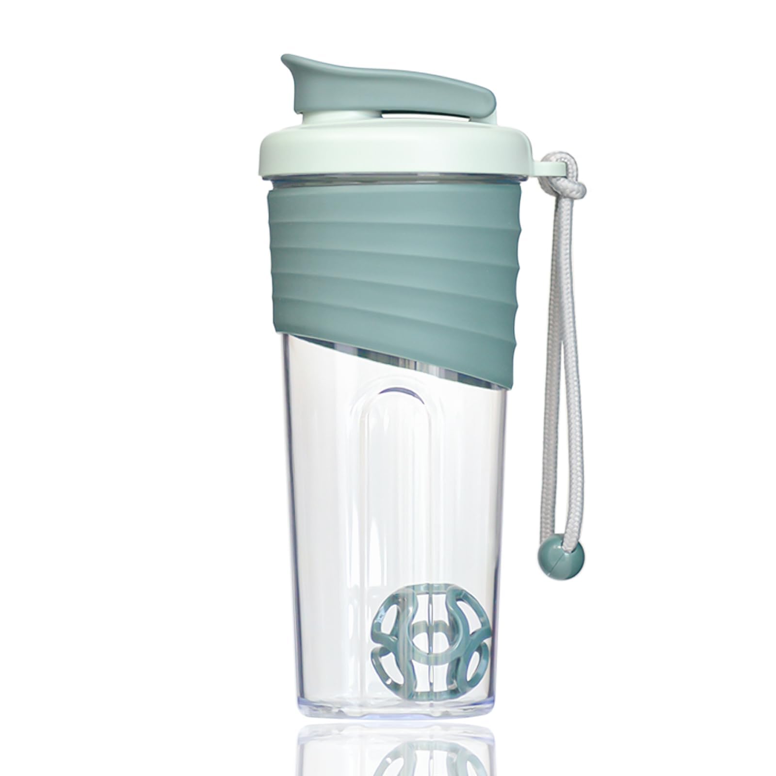 kuoleopaProtein Shaker Bottle 24oz – Teal Transparent Tritan with Measurement Scale, Silicone Grip & Teal Shaker Ball – Perfect for Protein Shakes, Smoothies, and Supplements