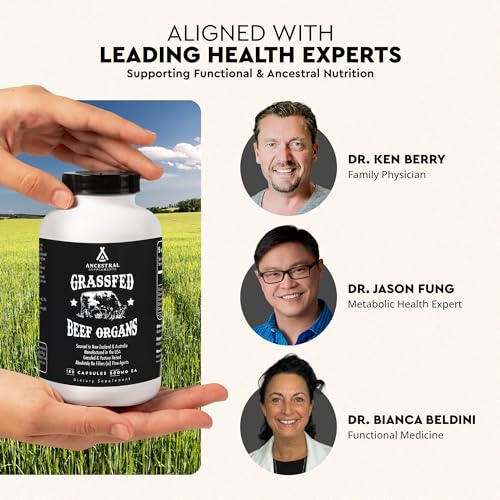 Image of Ancestral Supplements Grass Fed Beef Organ Supplement, Supports Whole Body Wellness with Proprietary Blend of Liver, Heart, Kidney, Pancreas, Spleen, Freeze-Dried Beef, Non-GMO, 180 Capsules