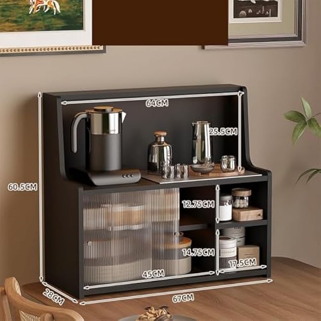 3 Tier Countertop Kitchen Pantry Storage Cabinet, Black Display with Acrylic Doors Freestanding Shelf for Coffee