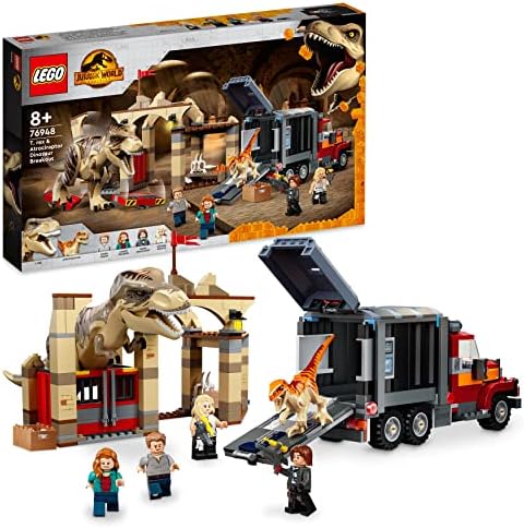 LEGO 76948 Jurassic World T. rex & Atrociraptor Dinosaur Breakout Dino Toy Set, Gift Toys for Kids Age 8 Plus with 4 Minifigures, Market and Truck, 2022 Movie Inspired