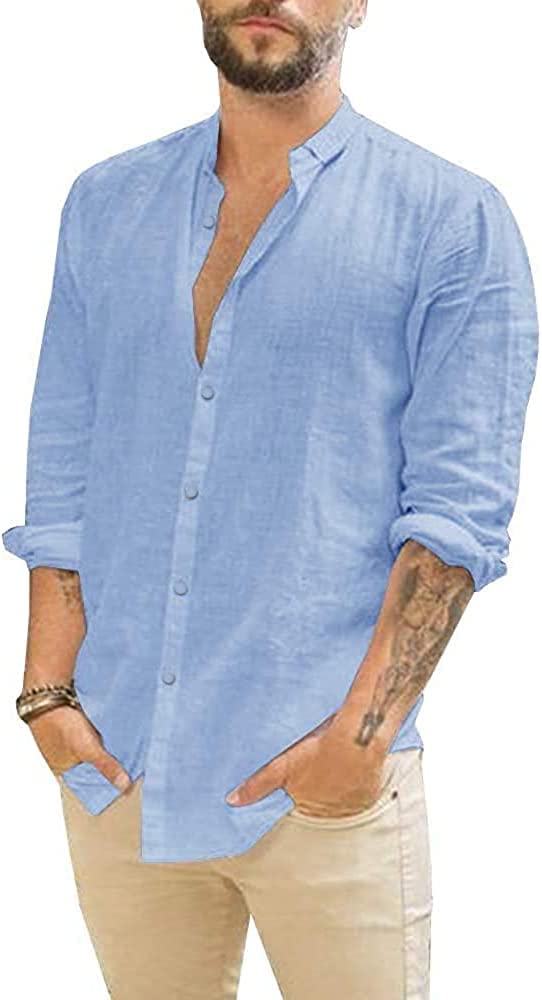 Glacspyg Leinenhemd Herren Langarm Leinenhemd Arbeit Freizeithemd Fit Business Casual Urlaub